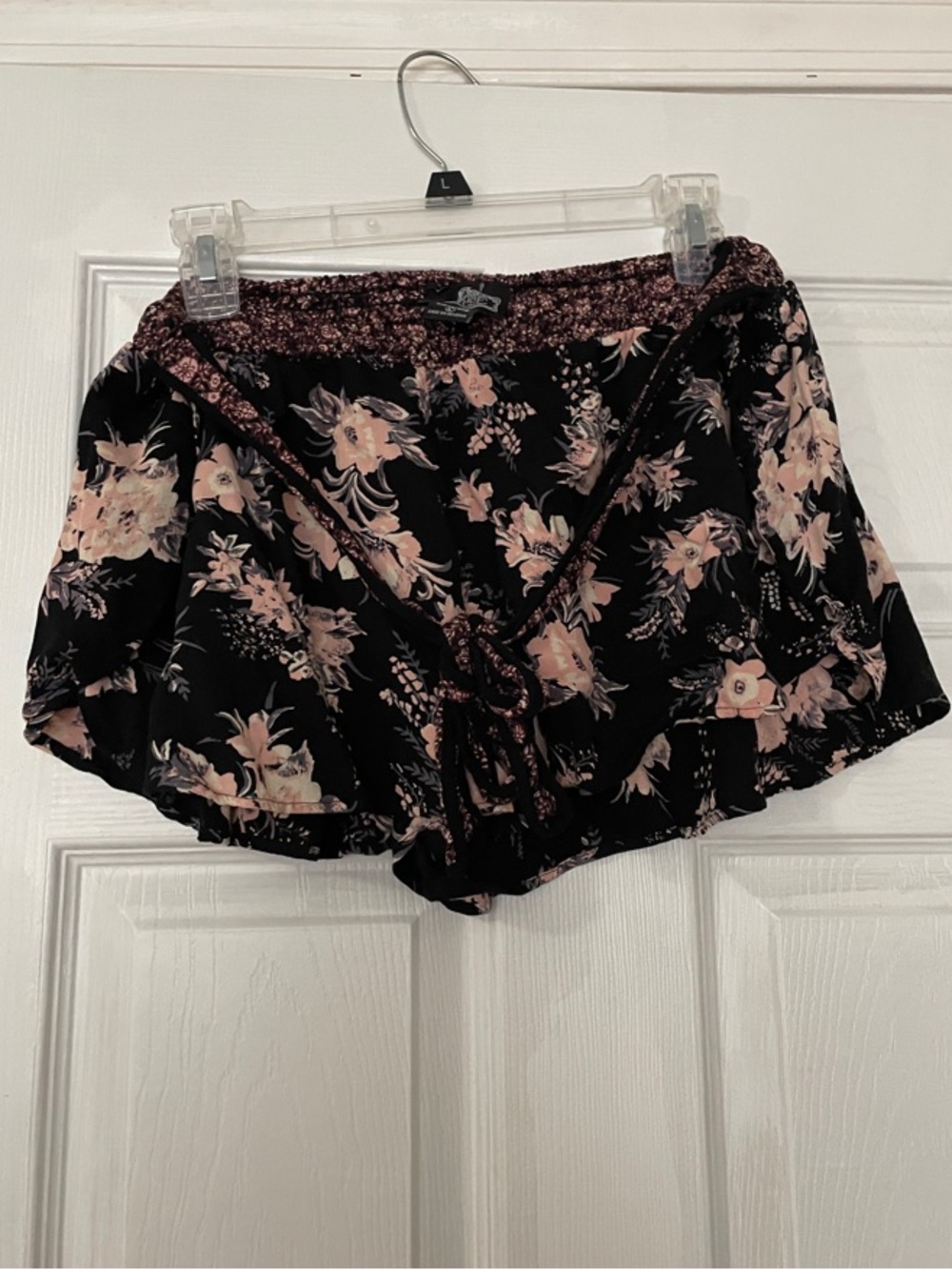 Angie Black Floral Smocked Waist Shorts